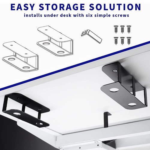 Support pour Ordinateur Portable Sous le Bureau, Support de Rangement, Plat6155 - Photo 5/8