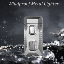 Cigarette Double Flame Cigar Lighter Torch Butane Gas Windproof Metal Lighters