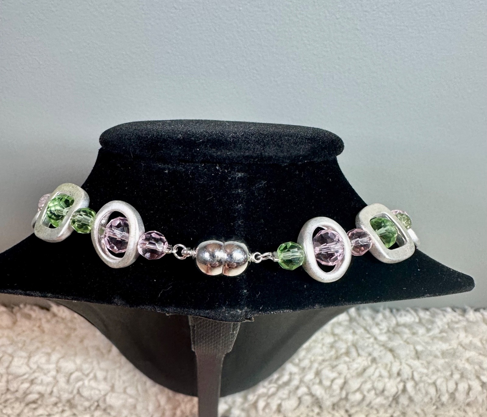 Handmade Geometric Statement Necklace Silver Tone… - image 4