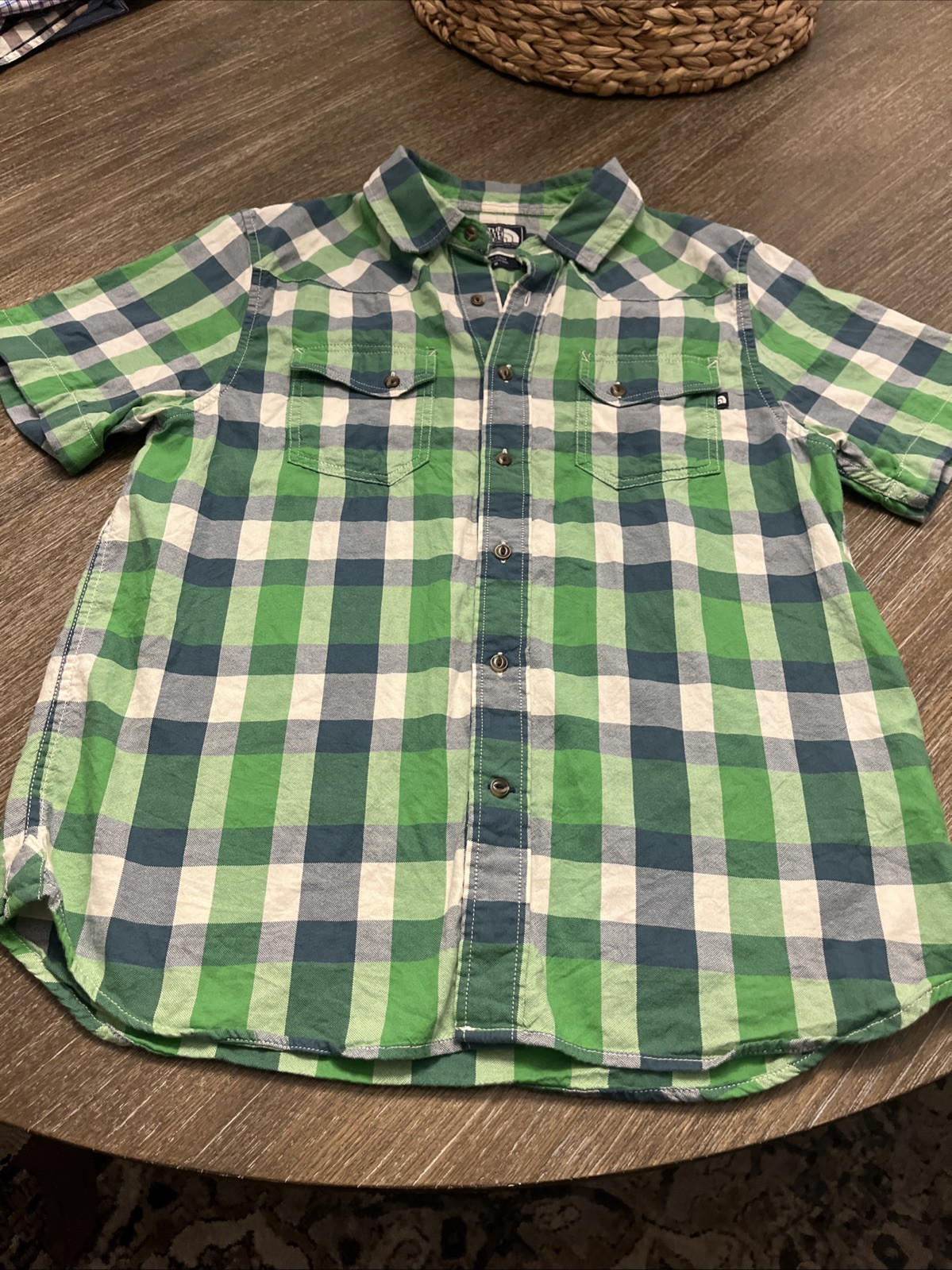 The North Face Green Plaid Button Down Hiking Shirt for Men - Medium
