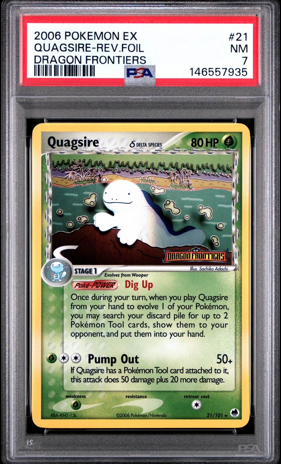 2006 POKEMON EX DRAGON FRONTIERS #21 QUAGSIRE-REVERSE FOIL PSA 7