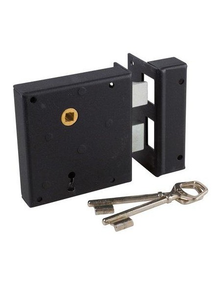 Serrure en applique verticale Alsace Axe 65 mm JPM noire avec 2 clés pour porte bois