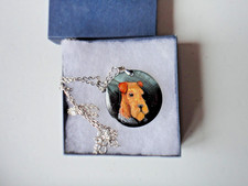 Airedale Terrier Hand painted 2" natural stone with 18" necklace