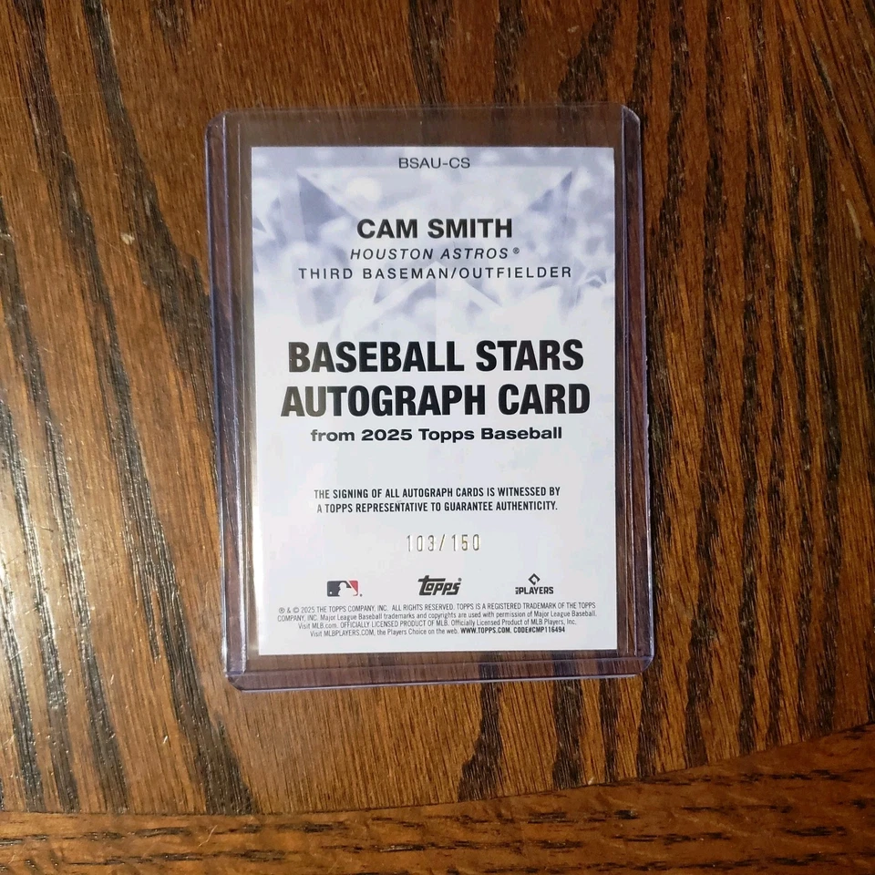103/150 SP 2025 Topps Update CAM SMITH RC AUTO #BSAU-CS Baseball Stars Rookie - Image 2 of 2