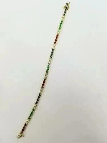 8CT Round Cut Lab Created Ruby Emerald Tennis Bracelet 14K Yellow Gold Plated 7" - Image 3 of 4