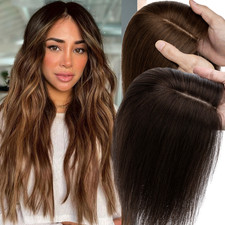 Clip in Top Wig REAL Human Hair Topper Toupee Piece Silk Base Women Hairpiece US