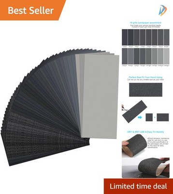 9 x 3.6 Inch Sandpaper Set   48 Assorted Grits for Automotive and Wood Finishing
