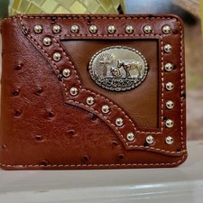 Praying Cowboy Wallet Western Short Bifold Ostrich Faux Leather Wallet