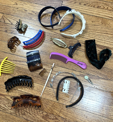 Curated 80s/90s Luxe Hair Clip Set – Lucite & Leather barrettes, sequined comb 80s-90s vintage plastic hair clip barrettes 23 pieces | eBay main image 3