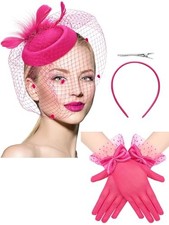 Geyoga 50s Fascinators Hat for Women 20s Feather Pillbox Hair Clip Rose Pink
