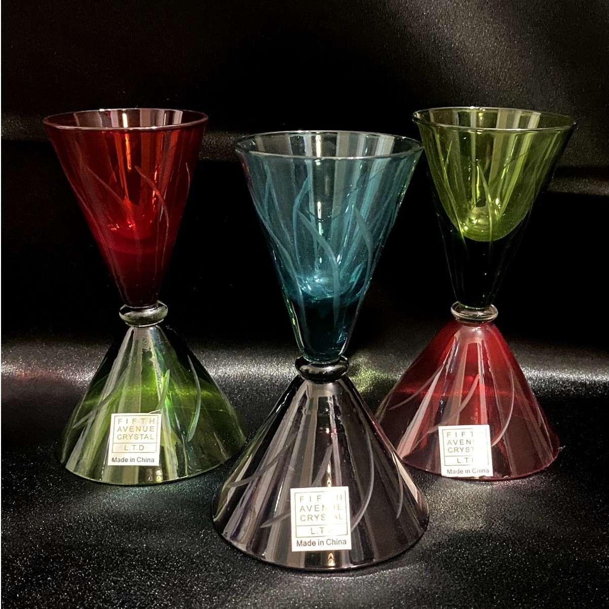 Vintage Etched Crystal Martini Glasses Set of 3 – Colorful Fifth Avenue Barware