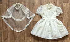 Vintage First Communion Dress  Veil Sz 8 Ivory Lace Necklace Beads