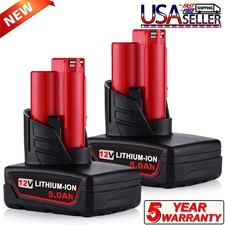 2pcs for Milwaukee M12 Lithium-Ion XC 5.0Ah High Capacity Battery 12V 48-11-2402