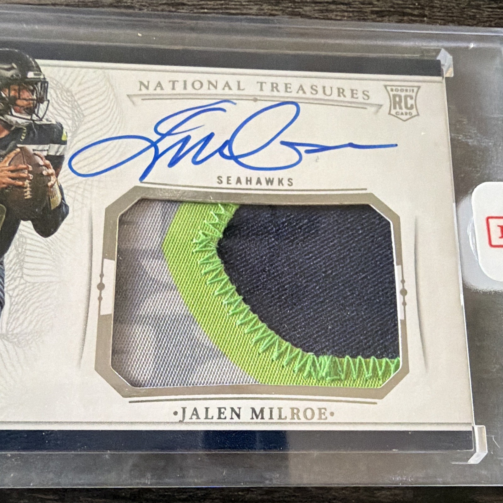 Panini 2025 National Treasures Jalen Milroe Seahawks RC Auto Patch CRPA-8 /99 view 4