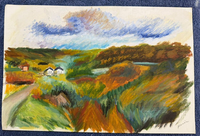 renoir drawing and painting on old paper signed stamped vintage