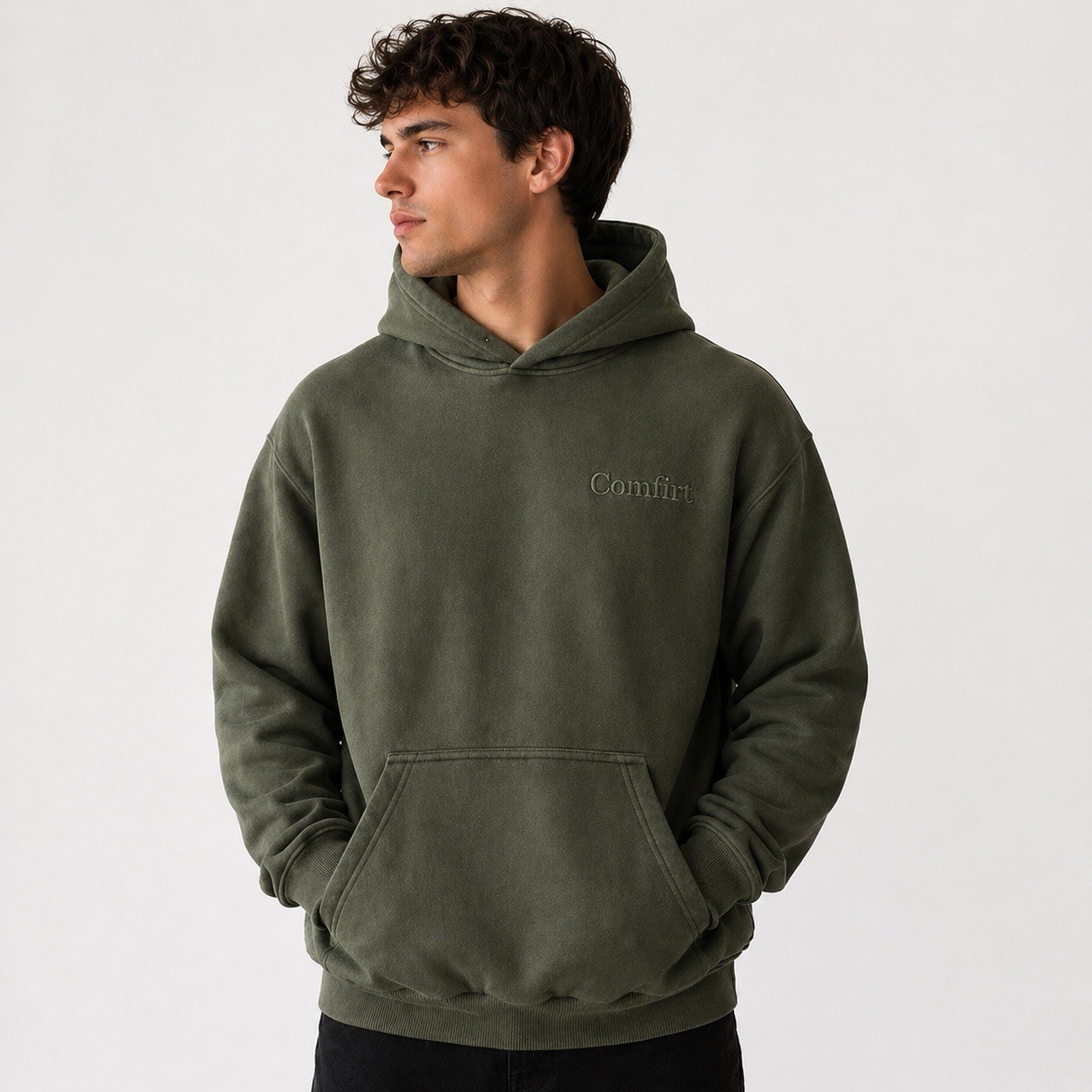 Comfrt Hoodie Size S Forest Green Minimalist Oversized Pullover Sweatshirt