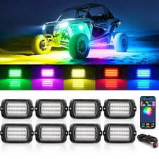 MICTUNING Q1 RGB IC Chasing LED Rock Lights 8 Pods Underglow Neon Dynamic Lamp