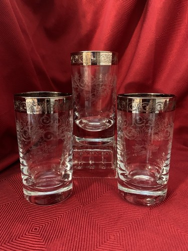 Murano Medici Water/Highball Glasses Etched Platinum Rim Set of 3 Exquisite