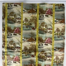 VTG Christmas Wrapping Paper Continuous Length 9-1/2 Ft Winter Country Scene USA