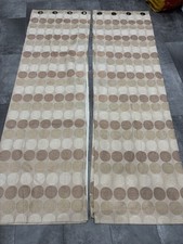 Eyelet Curtains pair Long Length 226cm X 134cm Wide Cream/Beige circle x 2