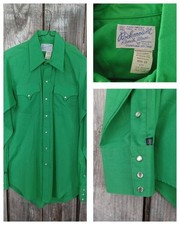Vintage 70's Rockmount Western Shirt Cowboy Mens Pearl Snaps Lime Green