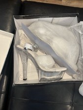 Women s Clear/White Plastic Platform Stiletto Open Toe Ankle Strap Buckle 9B
