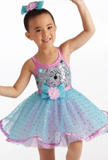 Weissman Showtime Baby Face Dance Costume XXSC Blue Pink Sequin Dress Tap Jazz