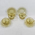 8 pc. Vintage Federal Depression Glass Amber Rosemary Dutch Rose Cups & Saucers