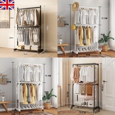 2 Tiers Clothes Rail Rack Garment Hanging Stand Shoe Storage Shelf Open Wardrobe