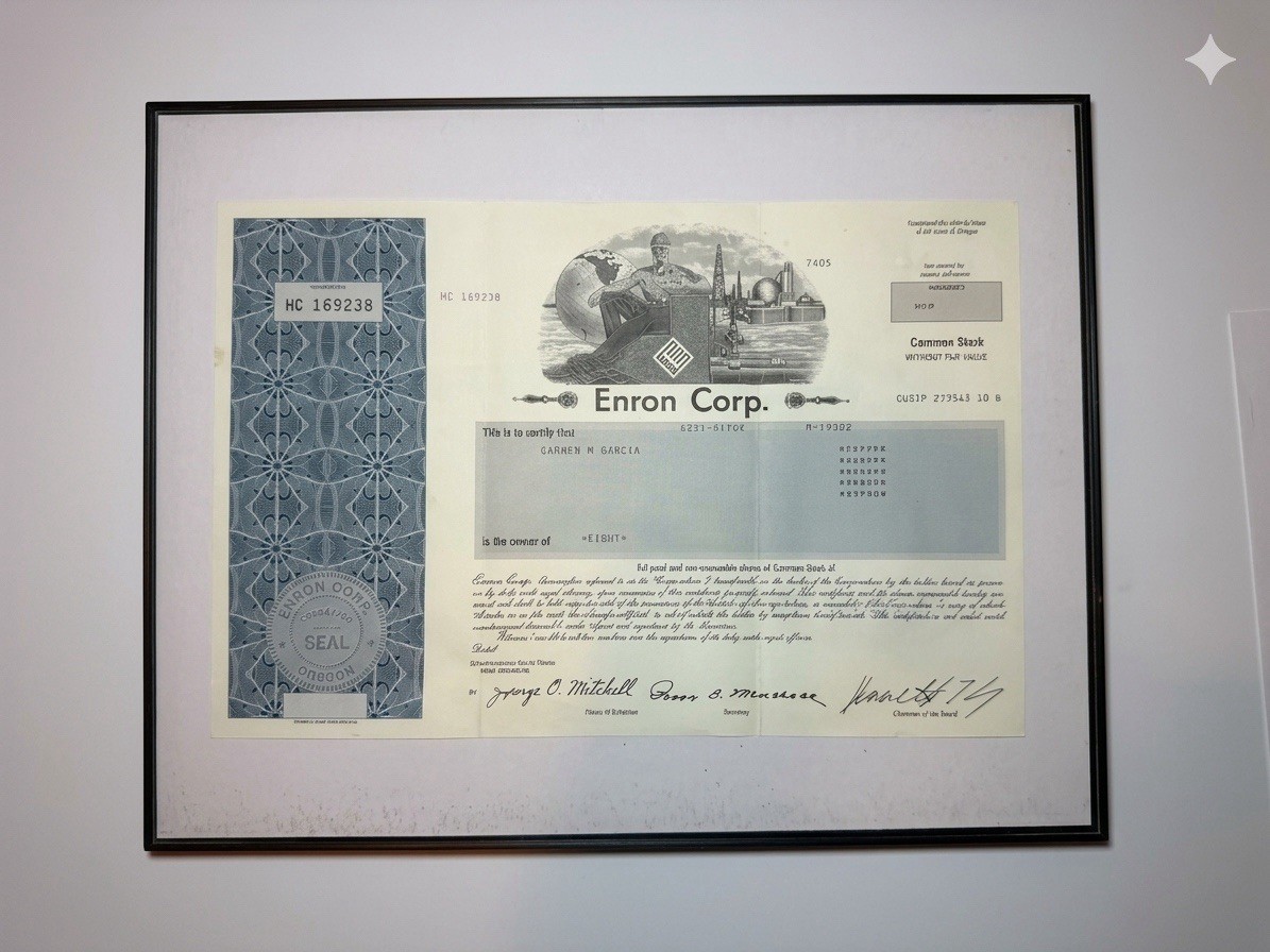 Enron Corporation Stock Certificate