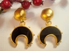 RARE KARL LAGERFELD,VINTAGE BLACK ENAMEL CRESCENT MOON DROP EARRINGS, SIGNED