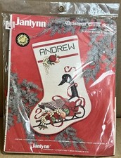 Vintage 1988 Janlynn Christmas Stocking Cross Stitch Kit Sleigh Goose 00-285