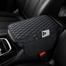 Car Center Console Cover, Upgraded Microfiber Leather Arm Rest Cover -Black