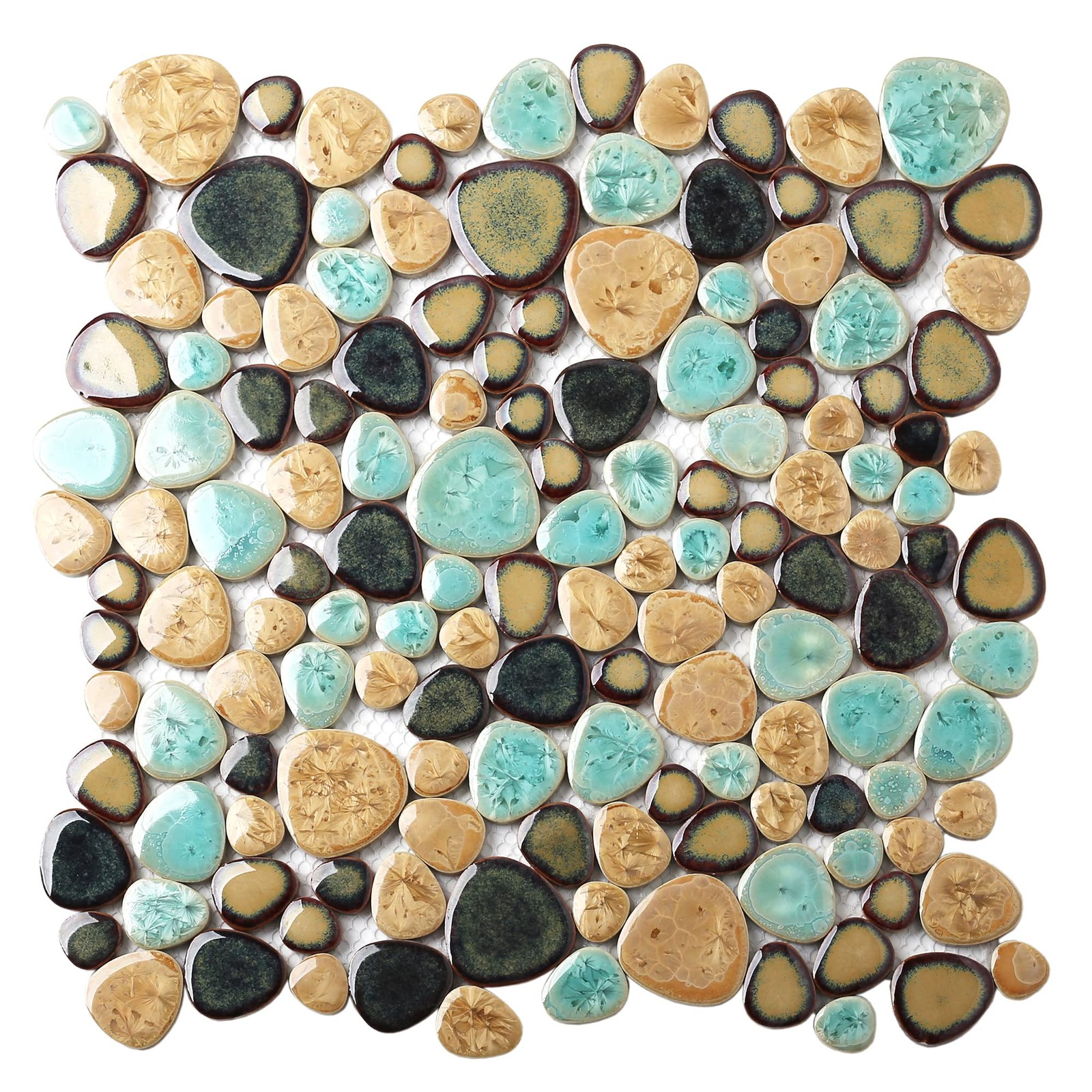Pebble Porcelain Tile Fambe Turquoise Green Beige Shower Pool Floor Mosaic