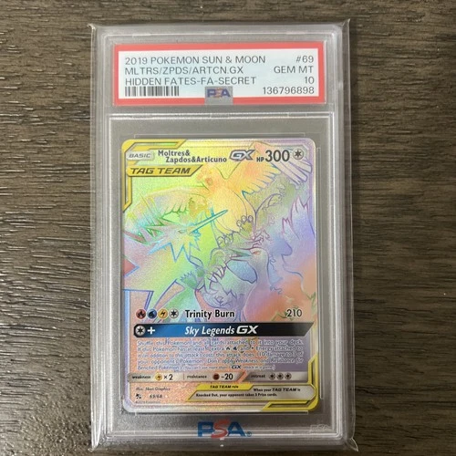Pokemon Moltres & Zapdos & Articuno GX 69/68 Hidden Fates Secret Holo PSA 10 EN