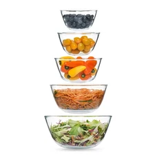 5pc Glass Mixing Bowls Sets (4.65QT, 2.80QT, 1.64QT, 1.16QT, 0.85QT), Glass N...