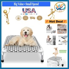 Small Elevated Outdoor Dog Bed Cot with Non-Slip Feet Grey Compact