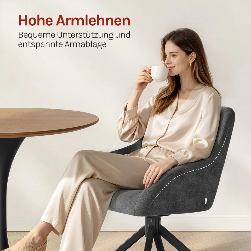 WOLTU Esszimmerstühle 2er Set Küchenstühle mit Armlehne Chenille Drehstuhl Grau - Bild 4 von 4