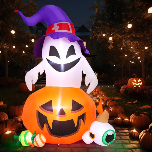 5FT Halloween Inflatable Outdoor Decoration Pumpkin Ghost with Built-In Leds Blo - Picture 7 of 7