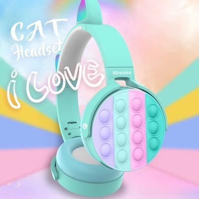 Kids Bluetooth Headphone Pop Fidget Toy Rainbow Cute Cat Ear Headset