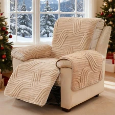 Washable quilted lounge chair cover with side pockets, furniture protective cove