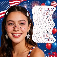 4th of July Temporary Tattoos Red Blue Stars Glitter Freckles Patriotic Flag ...