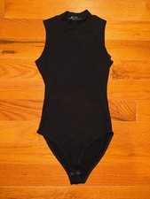 Forever 21 Black Sleeveless Ribbed Mock Neck Bodysuit S