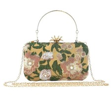 Vintage Embroidered Clutch Purse Floral Handbag Pearl Evening Chain Shoulder ...
