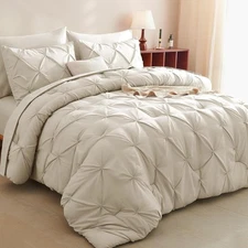 California King Down Comforter Set in Oatmeal - 7-Piece Set