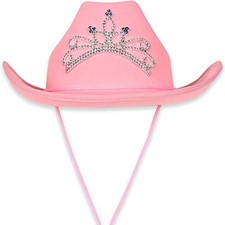 Pink Felt Cowgirl Hat w/Tiara Adult Size fits Most Western Party Supplies Decor