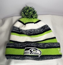 New Era NFL Seattle Seahawks Stripped Lined Knit Beanie w/ PomPom