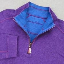 Tommy Bahama Sweater Mens Large Purple Blue Reversible Quarter Zip Pullover