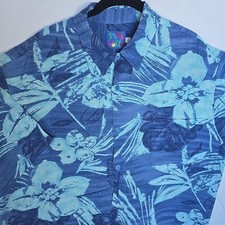 Vintage JAMS WORLD Hawaiian Mens Button Shirt XL Blue Hapuna Camp Floral AOP 90s