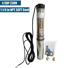 4'' 1/2HP Deep Well Submersible Pump 230V 25GPM 150ft Stainless Steel 33ft Cord